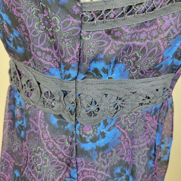 Free People Sleeveless Floral Dress. Blue 4#026 - Picture 4 of 12